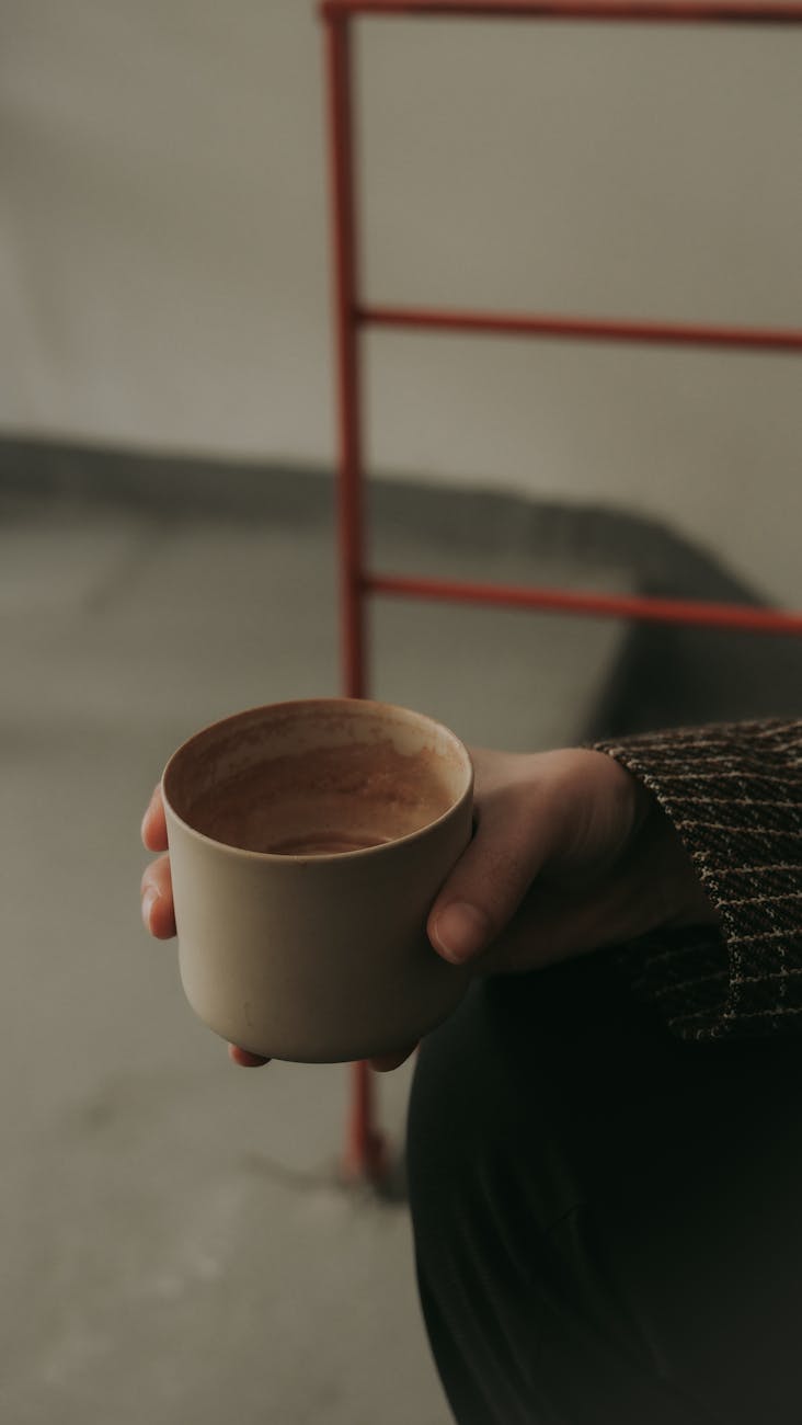cozy moment with warm beverage indoors